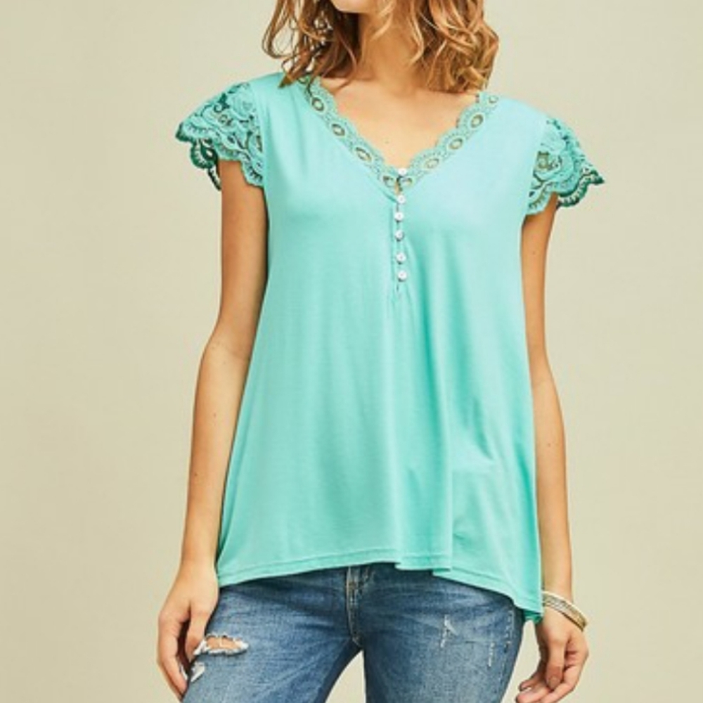 Teal Lace Sleeve Top